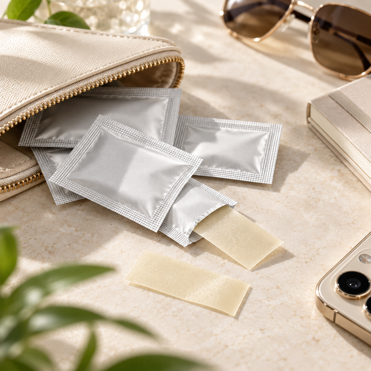 Portable oral strip sachets in a pouch
